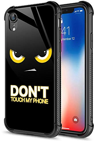 CARLOCA Compatible iPhone XR Case, Hybrid Tempered Glass & TPU, Angry 'Dont Touch My Phone' Pattern, Shockproof & Scratch Resistant