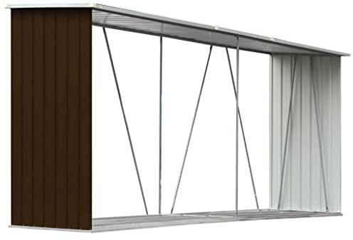 vidaXL Abri de Stockage de Bois Abri de Chauffage de Bois Abri de Jardin Rangement Extérieur Durable Acier Galvanisé 330x84x152 cm Marron