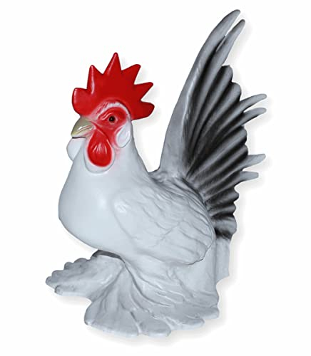 RAKSO Deko Garten Figur Dekofigur Gartenfigur Tierfigur weißer Hahn stehend aus Kunststoff Höhe 30 cm