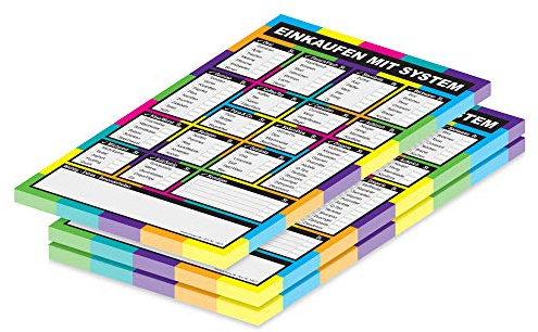 PRICARO Einkaufsliste System, Kacheln, magnetisch, bunt, A5, 50 Blatt, 3 Stück