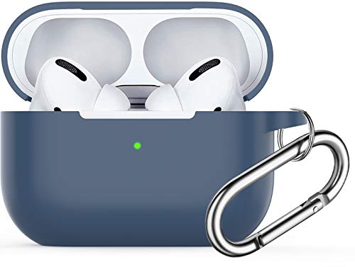 für Airpods Pro Hülle, Watruer Soft Silicone Skin Cover Stoßdämpfende Schutzhülle mit Schlüsselbund für Apple Airpods Pro 2019 (LED vorne sichtbar) - Blau