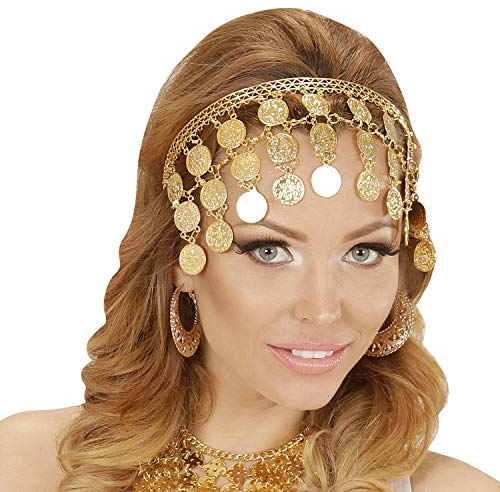 NET TOYS Orientalischer Schmuck Bauchtänzerin mit Goldmünzen - Gold - Aufregender Damen-Kopfschmuck 1001 Nacht Haarschmuck Haremsdame - EIN Highlight für Kostümfest & Mottoparty