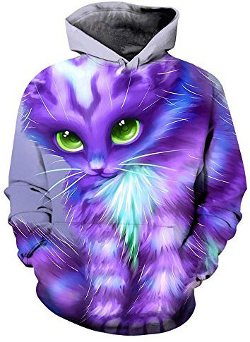 Laizs Felpe Pullover Coulisse Unisex Tasca Sweatshirt 3D Hoodie novità Felpa con Cappuccio Funky Stampato Gatto Viola A4364,5XL