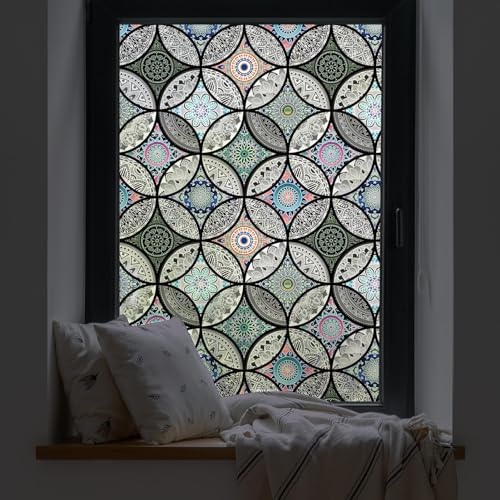 dktie Dekorfolie Glasmalerei Fensterfolie Sichtschuzfolie Milchglasfolie Kreise Statisch Haftend Privatsphäre Fensteraufkleber (Schwarz, 60 x 200 cm)