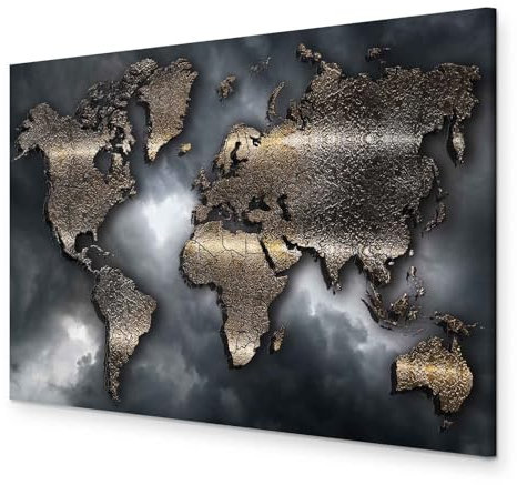 B&D XXL - Handart Weltkarte Kunstdruck auf Leinwand 120x80 cm 1 tlg Kunstbilder wie Handgemalte Wandbilder XXL mit Acrylgel beschichtet Wand Bilder mit Struktur Abstrakte Landkarte k-A-0501-b-a