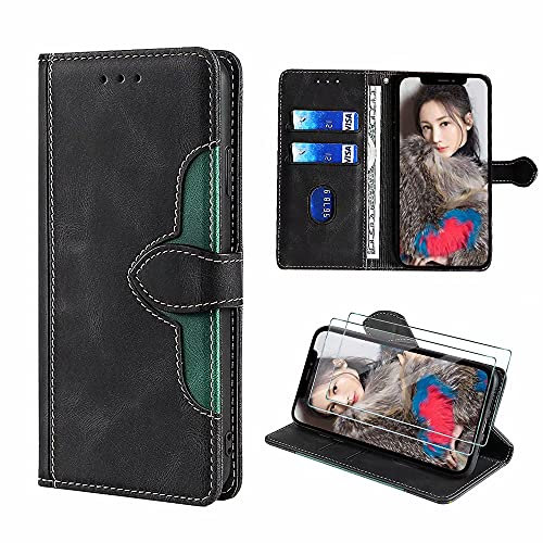 FMPCUON Coque pour Xiaomi Mi Mix 2s,Housse Portefeuille Xiaomi Mi Mix 2s,Wallet Étui en Cuir Flip Case Premium Protection Cover + Verre trempé * 2,Brun