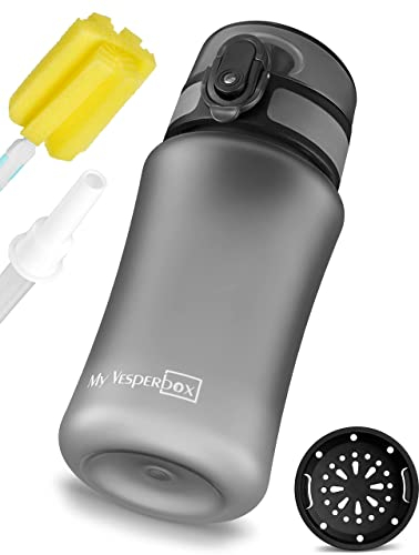 My Vesperbox Minny Gourde anti-fuite pour enfant, avec paille ou passoire, 350 ml, 500 ml, 750 ml, bouteille d'eau légère en Tritan, sans BPA, pour la maternelle, l'école (gris, 350 ml)