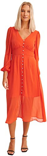 NA-KD Vestido con Abertura Frontal y Botones Informal, Rojo Picante, 38 para Mujer
