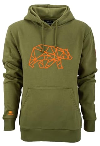 FORSBERG Pettarson Herren Hoodie mit Bärenlogo | Skandinavisch inspirierter Kapuzenpullover | All-Year Kollektion | Freizeit, Handwerk, Outdoor, Farbe:Oliv, Größe:XXL