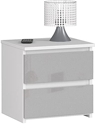 AKORD | Kommode Set 2 Schubladen Sideboard Mehrzweckschrank Schrank | Schreibtisch | ecktisch | Eck Schreibtisch für Home Office | Einfache Montage | 40x40x35 | Weiß & Metallic Glanz Front