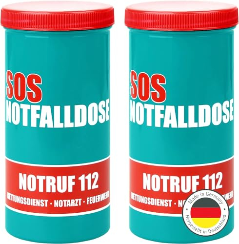Kerpers® 2x Notfalldose | MADE IN GERMANY | Notfallbox | SOS Patientendose mit Rettungsaufkleber und Informationsblatt in der Dose