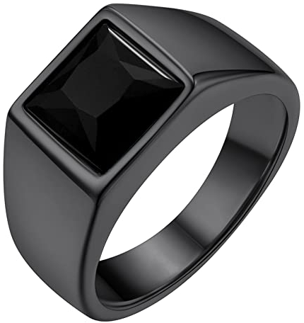 GoldChic Schwarz Siegelring Ringe Herren Edelstahlring mit Stein 8MM breit Solitär Ring 67mm Bandring Schmuck Damen Accessoires