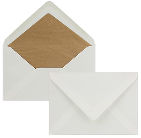 NEUSER PAPIER 50x Brief-Umschläge C5 - Natur-Weiß - gefüttert mit braunem Seidenpapier - 90 g/m² - 22,9 x 16,2 cm - Nassklebung