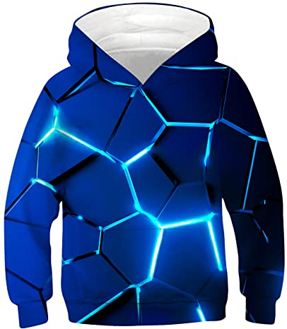 TUONROAD Teen Jungen Mädchen Hoodies Kapuzenpullover Kinder Pulli Blau Personalisiert Langarm Hooded Pullover Sweatshirt mit Taschen (XL=14-16 Jahre)