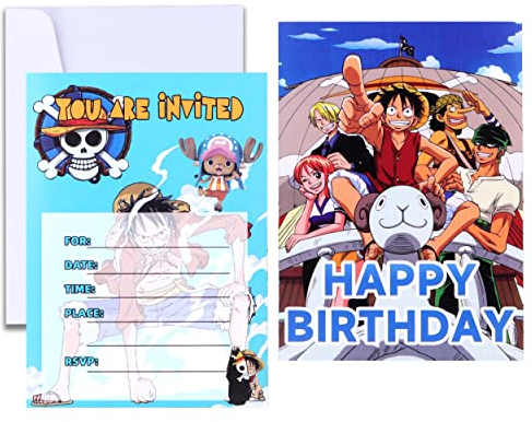 Roffatide Anime Einteilige Einladungskarten Happy Birthday Supplies 16 PCS Füllen Sie Einladungen mit Umschlägen für Mädchen und Jungen 5x7 Zoll aus