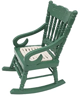VIONNPPT Puppenhaus Zubehör 1:12 Miniatur Vintage Holz Schaukel Stuhl Hocker Sitz Möbel, Hanfseil Sitz für Spielzeug Zuhause Wohnzimmer Dekoration (Grün)