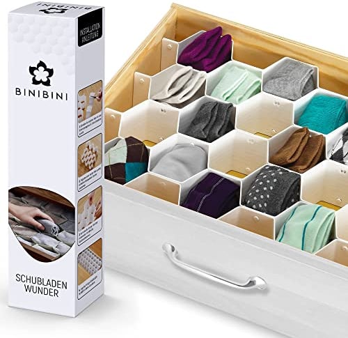 BINIBINI® Schubladen Ordnungssystem passt in jede Schublade zur Aufbewahrung im Kleiderschrank alternativ zu Ordnungsboxen oder als Bad Organizer, für Küche und Schreibtisch