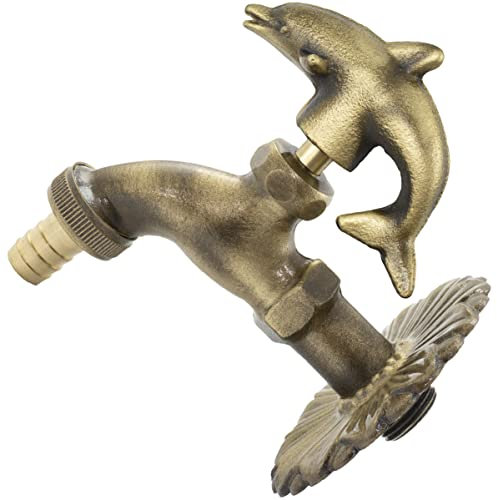 AERZETIX - C62139 - Cannella di parete rubinetto del lavandino 1/2'' Delfino con maniglia decorativo retrò antico - fontana bagno vintage giardino - in ottone invecchiato