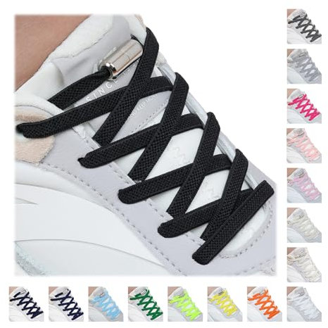 Handshop 2 Paires Lacets Sans Laçage, Lacets Élastiques Plats avec Verrou pour Enfants et Adultes, Lacets Chaussures de Sport de pour Toutes Les Chaussures