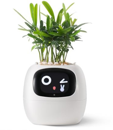 PLANTSIO Smart pet Planter Robot Guidance on Plant Care with Emojis, Adorable Plant Companion with Rich Gesture Interaction, Neat Desk Setup Gift (White)