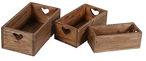 Casa Moro Teak Holzbox 3er Set Lucia mit Griffen in Herz-Form | Einzigartige Ziegelform Holz Kiste Box Aufbewahrung NUA028