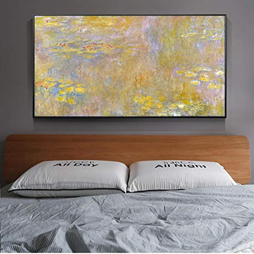 HYFBH Monet Seerosen-Gemälde, Reproduktionen an der Wand, impressionistische Landschaftsblumen, Wandkunst, Leinwandbilder für Wohnzimmer, 45 x 90 cm (18 x 35 Zoll), ungerahmt