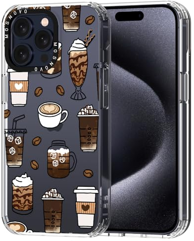 MOSNOVO für iPhone 15 Pro Max Hülle – Durchsichtige, schlanke, stoßfeste TPU+PC-Handyhülle, [6,6 Fuß Fallschutz/Anti-Abziehen] - Kaffee