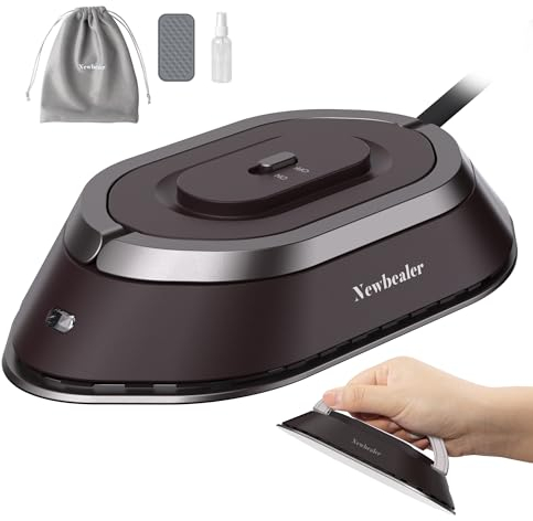 Newbealer Ferro da Stiro da Viaggio, Ferro da Viaggio Mini Portatile Leggera Compatto senza Vapore, Stirare i Vestiti, Tensione Universale 100-240V, Marrone