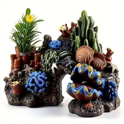 ANKROYU Vibrant Artificial Coral Reef Decoration, Aquarium Ornament with Detailed Cave Structure, 13cm Resin Centerpiece for Enhancing Freshwater or Saltwater Tank Scapes