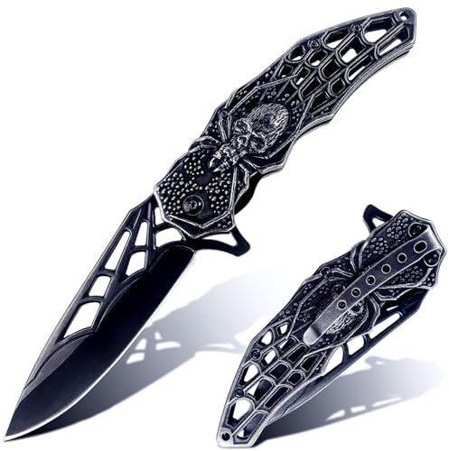 MADSMAUG Klappmesser, cool Taschenmesser mit 3D Prägen Reliefgravur, gute Geschenk Edc Messer für Männer Outdoor Überleben Camping Wandern Jagdmesser (schwarz)