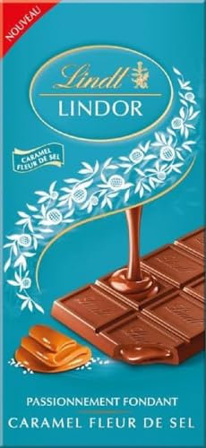 Lindt - Tablette LINDOR - Chocolat au Lait Caramel Fleur de Sel - Cœur Fondant, 150g