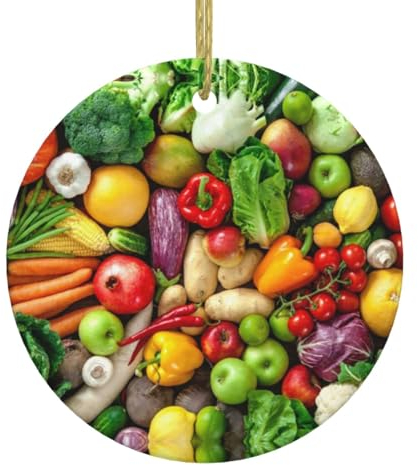 Weihnachtsschmuck mit frischem Obst und Gemüse, doppelseitiger Keramik-Weihnachtsbaumschmuck, Weihnachtsdekoration für Zuhause