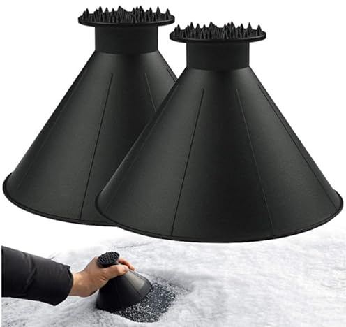 Sharharge Magical Ice Scrapers for Car Windshield,4PCS Cone Magic Car Ice Scraper with Funnel,Round Snow Scraper Black Car Window Scraper for Ice & Snow, Car Winter Accessories,Gift for Chrismas