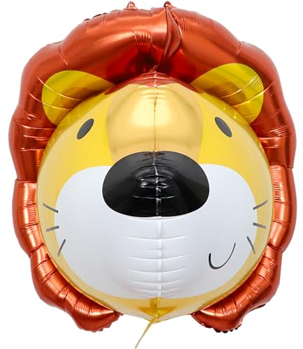 FUNFEST 4D Lion Luftballons, 70 cm, Dekoration Löwe – inklusive Lion Luftballon & Strohhalm – fliegt mit Helium – Hochwertiger wiederverwendbarer Folienballon