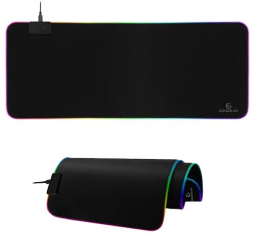 EgoGear - Alfombrilla de ratón Gaming XL RGB de Tela Impermeable - Antideslizante - Superficie ultrasuave - 14 Modos de iluminación
