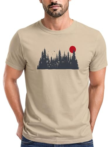 Neverless® Herren T-Shirt Motivshirt Frontprint Wald Silhouette Natur Aufdruck Outdoor Fashion Streetstyle Natur 3XL