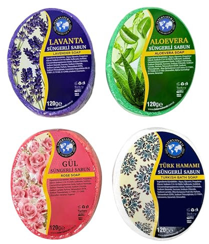 Purlavie Peelingschwamm Seife Set 4 x 120 gr. - Natürliches und erneuerndes Reinigungserlebnis