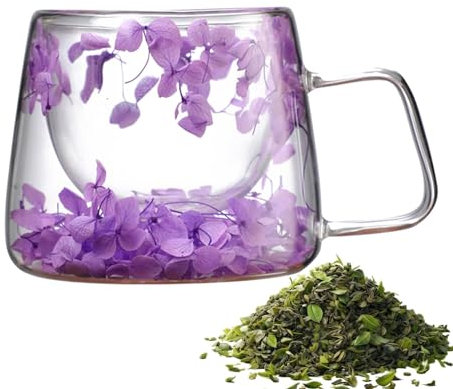 Flores en el interior de una taza de café de vidrio, taza transparente con flores - Taza de café de flores de 200 ml tazas de café de primavera,Taza creativa de flores con asa, tazas de café de vidrio