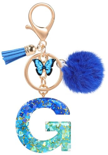MWOOT Nom Lettre initiale G Porte-clés, Bleu Porte-clés pour Femme, Charmes en Résine Pour Clé Porte Clef Voiture Décor Sac à main