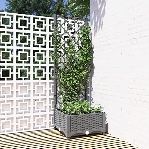 Wenjingqi-153269 Blumenkasten mit Spalier, Polypropylen, Hellgrau, 40 x 40 x 121,5 cm