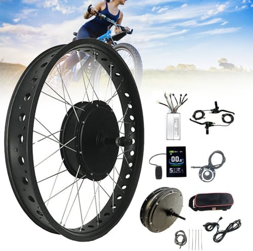 Kit Bici elettrica, Kit di conversione Bici elettrica, 48 V 1500 W 20/24/26 Kit di conversione Bici elettrica con Ruota Posteriore con Display LCD, Potente Kit Motore mozzo Bici