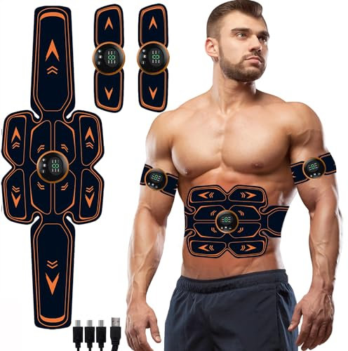 Queath MS Trainingsgerät, EMS Bauchtrainer, EMS Bauchmuskeltrainer, USB Wiederaufladbar Muskelstimulator bauchtrainermit 8 Modi & 19 Intensitäten