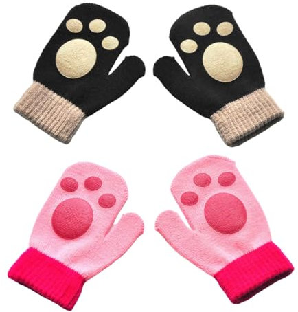 CPJJ Winterhandschuhe Kinder, Thermo Stretch Fingerhandschuhe, Weich Volle Finger Strickhandschuhe, Fäustlinge für Jungen Mädchen im Alter Von 1-3, 2 Paar in Bronze, Pink, Größe M