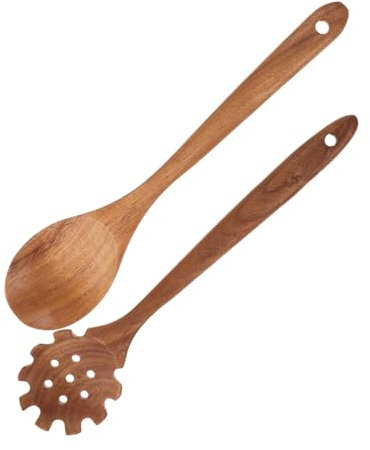 Ciieeo 2 Cucharas De Fideos Con Mango Largo Cuchara Coreana Tenedor Giratorio Cuchara Ranurada Para Pasta Utensilios Para Servir Alimentos Pasta Fettuccine Cuchara De Madera