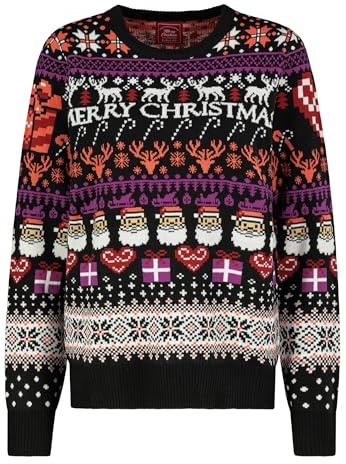 Sublevel Damen Weihnachtspullover – Lustiger Ugly Christmas Sweater mit Festlichen Motiven für die Feiertage black L