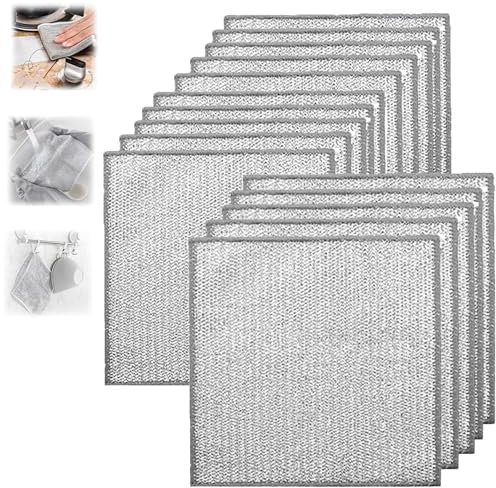 ZANWANXIN Metallic Cleaning Cloth, Cleaning Cloth Kit, Metallic Fiber Cleaning Cloth, Multipurpose Wire Miracle Cleaning Cloths, Stainless Steel Cleaning Cloth, Rags for Wet and Dry (15Pcs)
