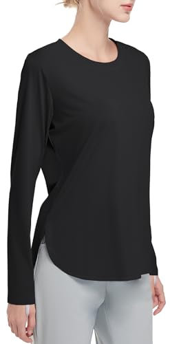 HIBETY Women's Long Sleeve Shirts UPF 50+ Sun Shirts Workout Athletic Tops Lightweight Quick Dry Rashguard Outdoor Hiking Yoga Gym Active Tees Black L