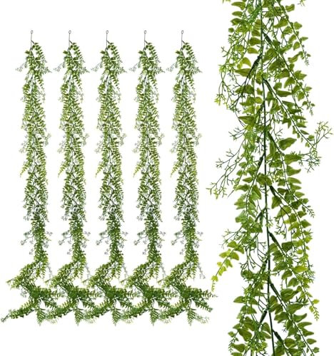 YVONNEYI Lot de 6 Guirlandes Feuilles Artificielles 1.7m Vert | Décoration Mur, Mariage, Balcon, Jardin | Guirlandes Feuilles Plantes Artificielles Intérieur/Extérieur-041