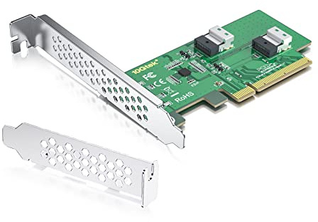 PCIe 4.0 X8 to dual SlimSAS 8i, U2 SFF-8639 to SFF-8654 4i Slimline NVMe PCIe SSD Adapter for mainboard, without PCIe bifurcation function, support 2 x U.2 SSD