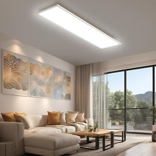 Omdekor LED Panel Dimmbar 100 * 25cm, LED Deckenleuchte Flach mit Fernbedienung, 30W Deckenlampe mit Speicherfunktion, 2700K-6500K Deckenpanel für Büro Schlafzimmer Wohnzimmer Küche
